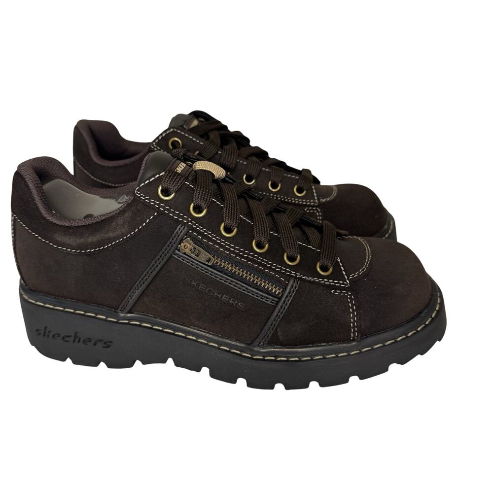 Skechers Tredd Jammers Women's Size 9 Brown Leather Chunky Shoes Lace-Up 2009